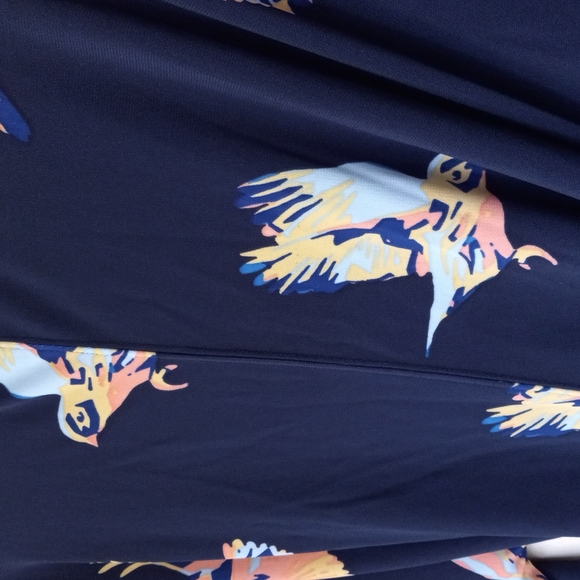 Deletta Anthropologie Fly Away Canary Large Bird Print Navy Blue Tunic SZ M - Picture 4 of 11